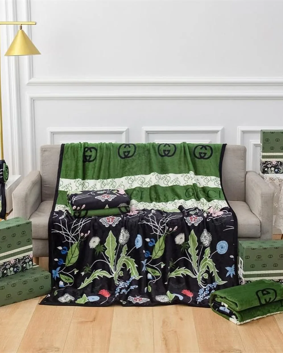 Gucci botanical luxury throw blanket
