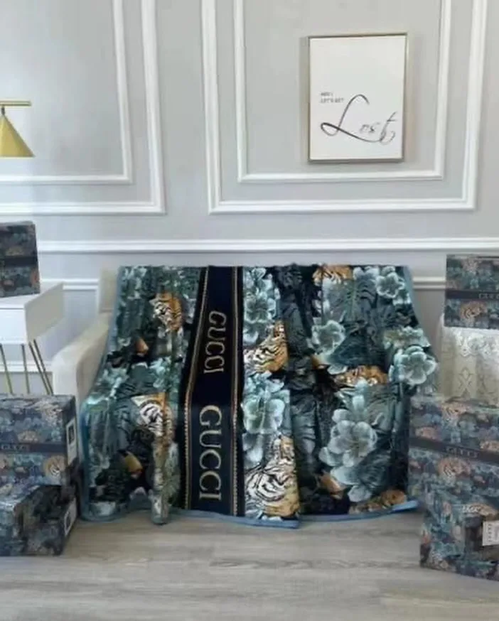 Gucci dark floral/botanical print luxury throw blanket