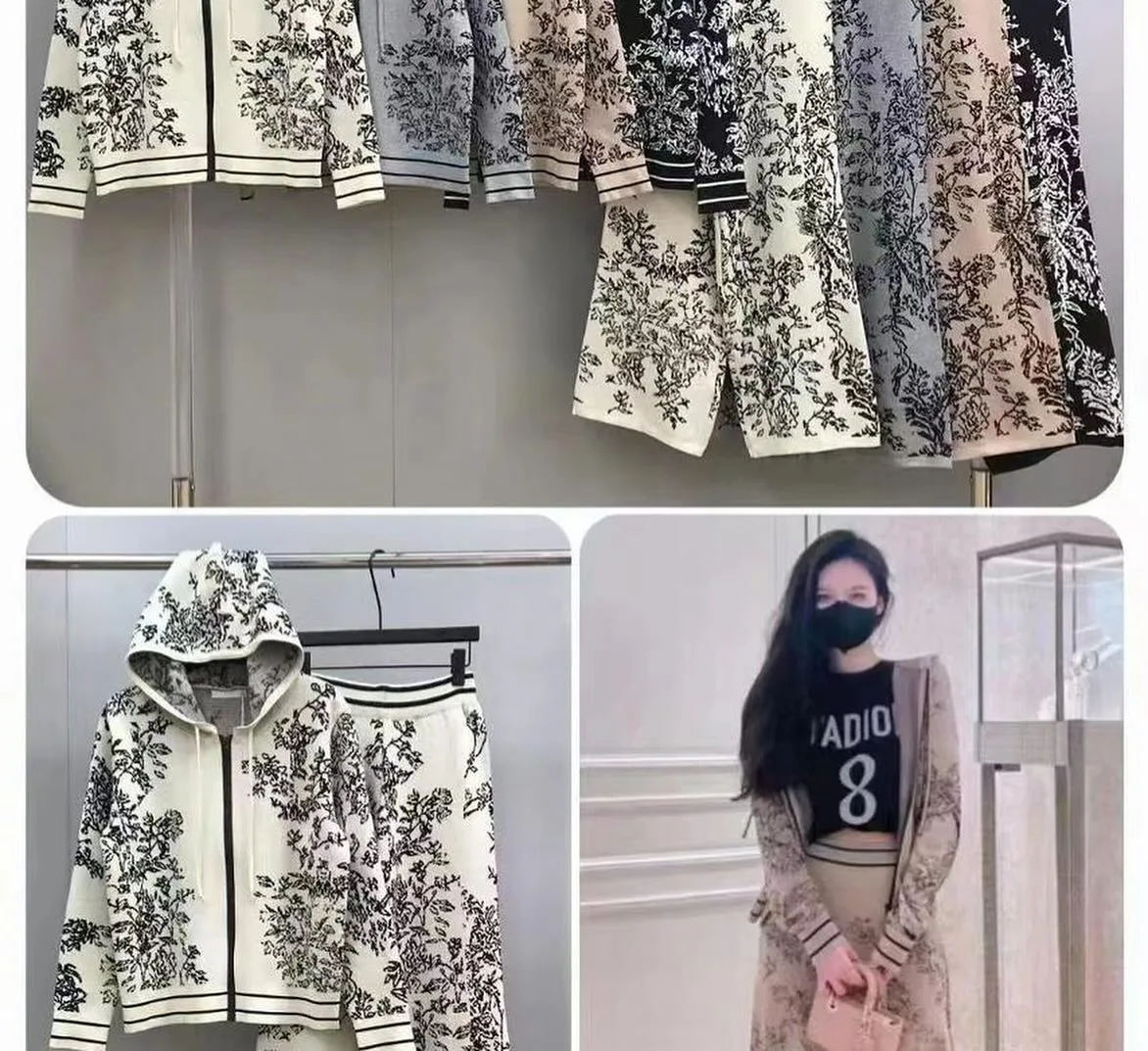 floral-pattern knit jacket + skirt set