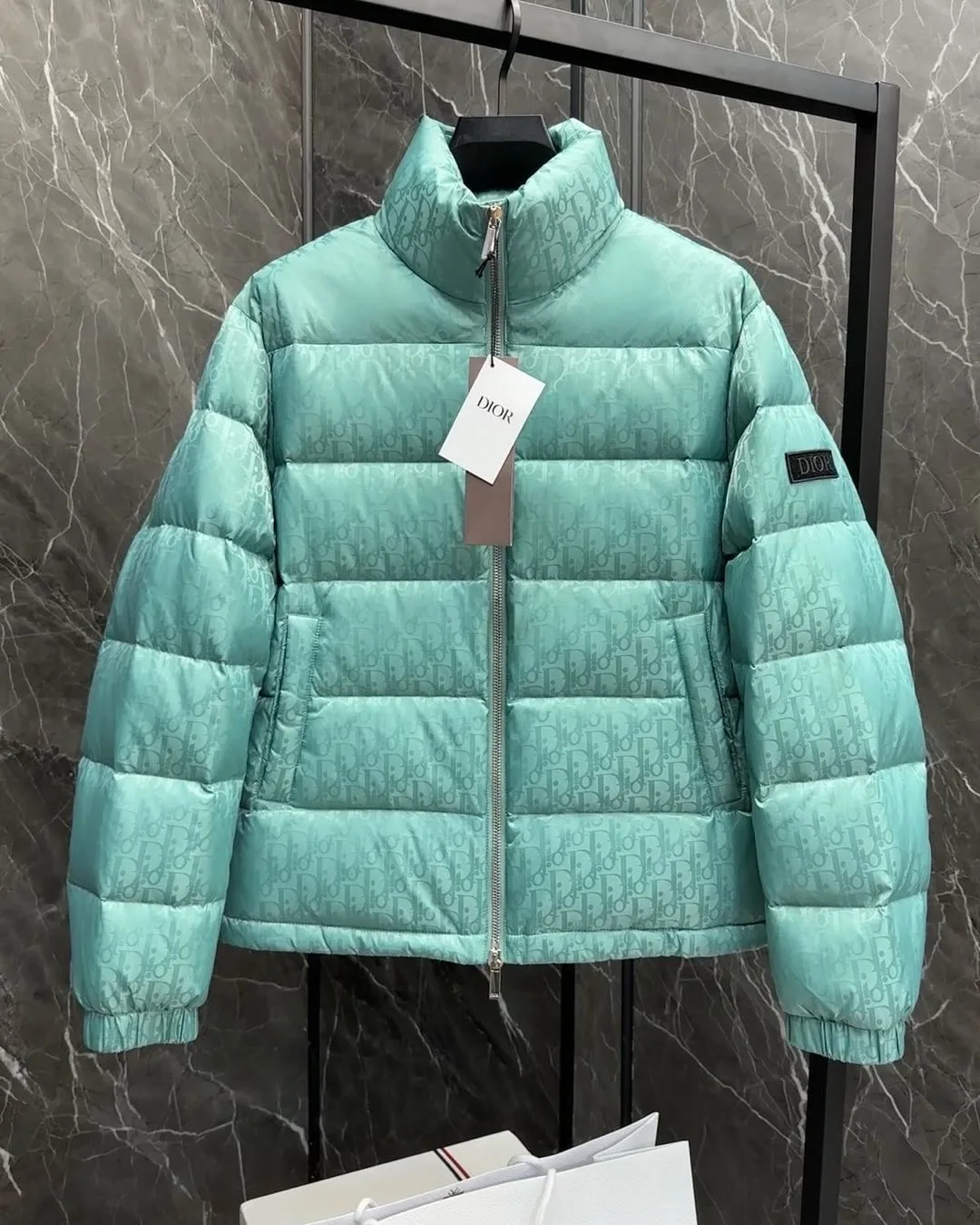teal/mint quilted puffer jacket