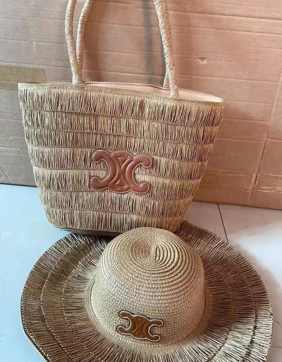 Celine Triomphe Straw Tote
