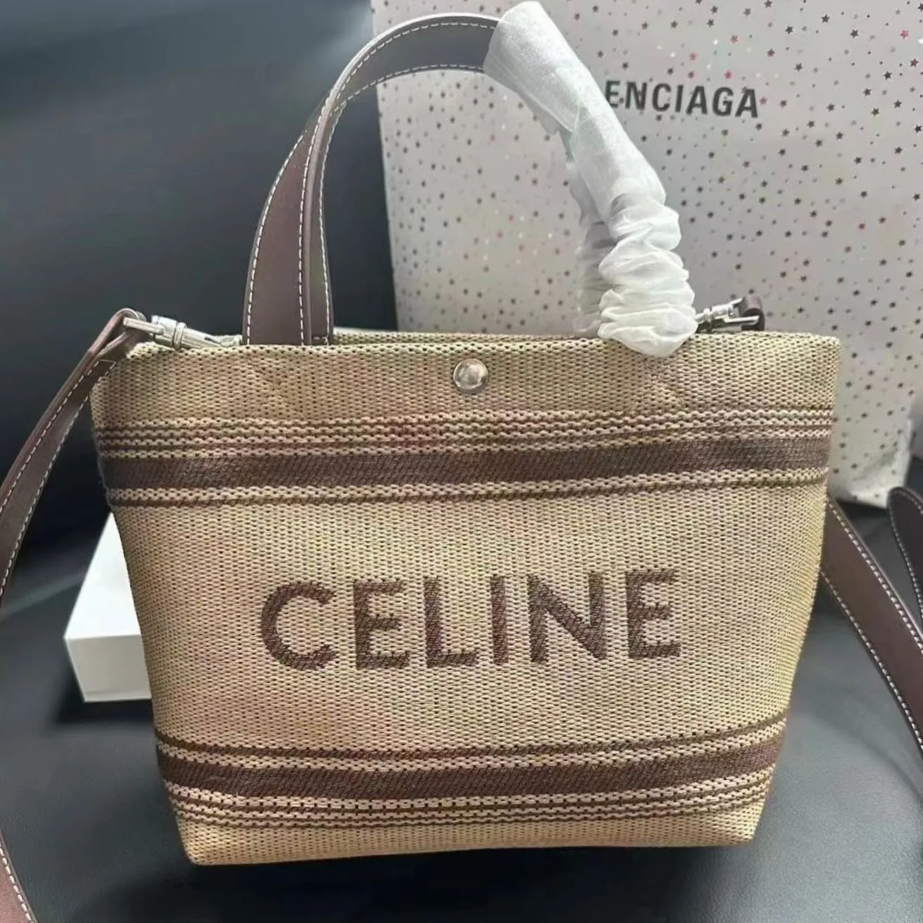 Celine striped canvas tote