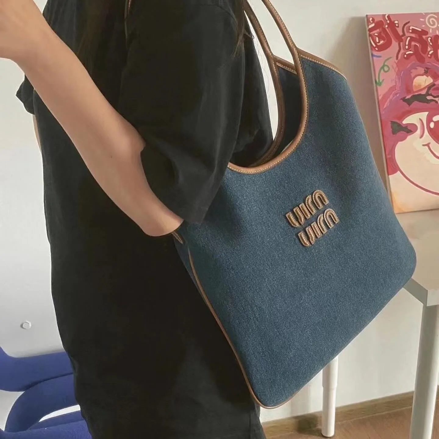 Miu Miu woven canvas tote photo 3