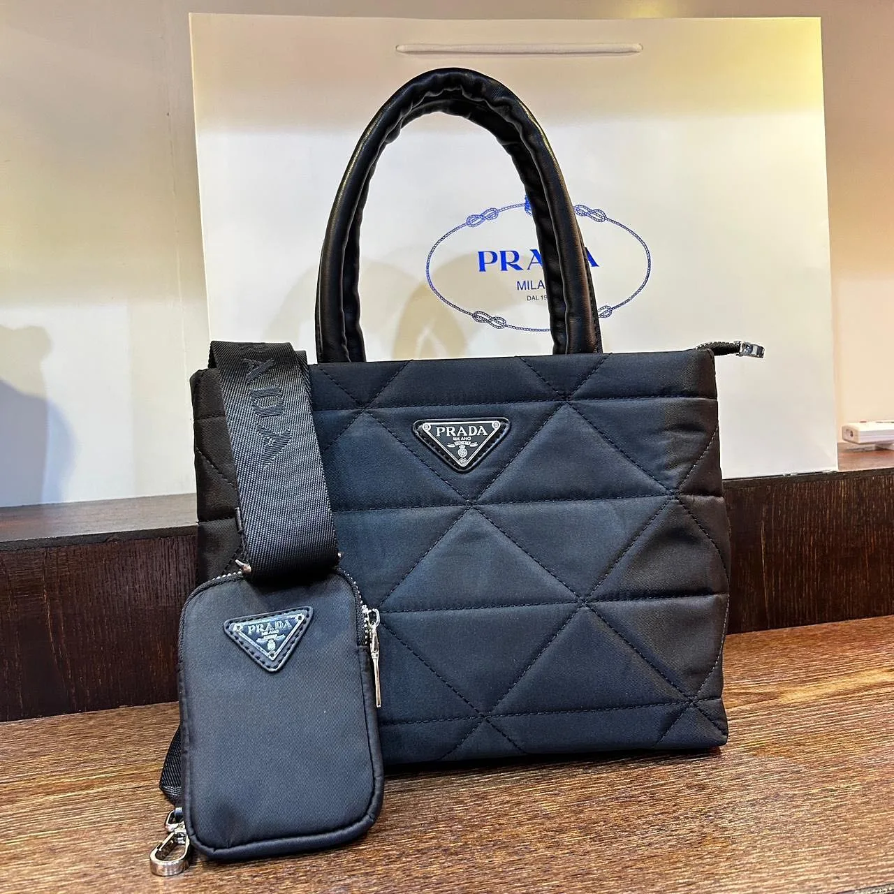 Prada nylon quilted tote photo 2