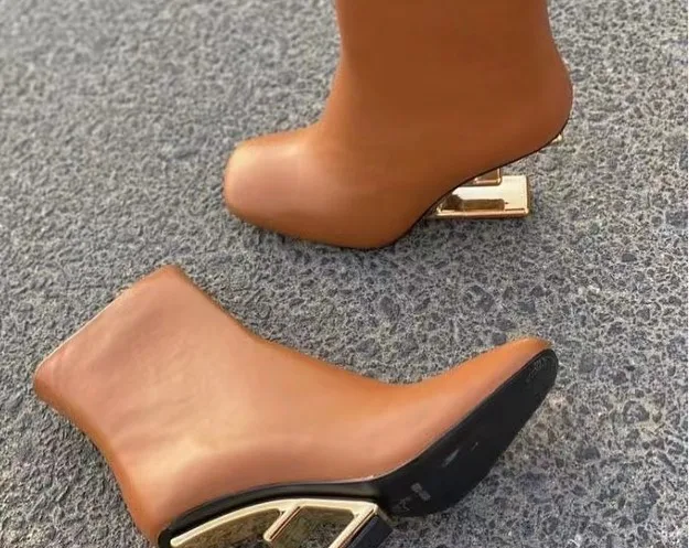 tan block-heel mule boot