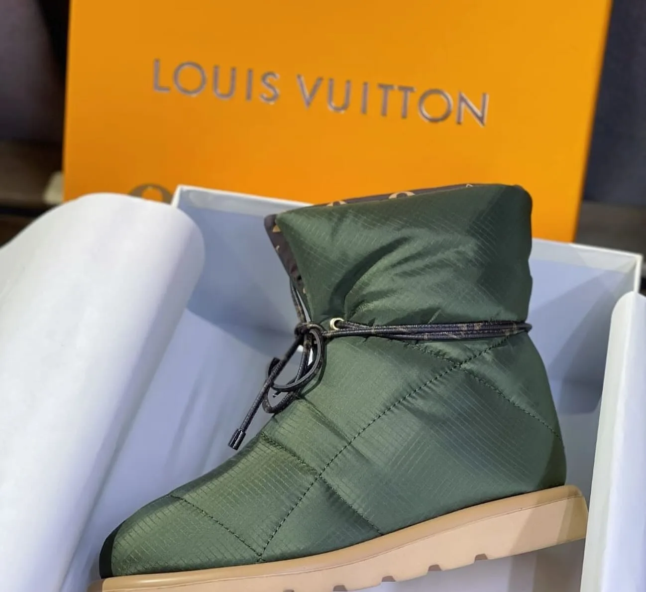 Louis Vuitton olive snow boot
