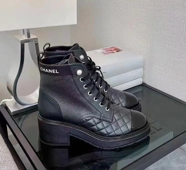 Chanel quilted lace-up ankle boot
