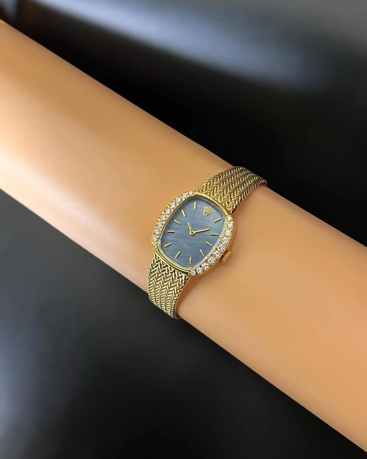 Rolex oval cushion gold mesh bracelet ladies watch